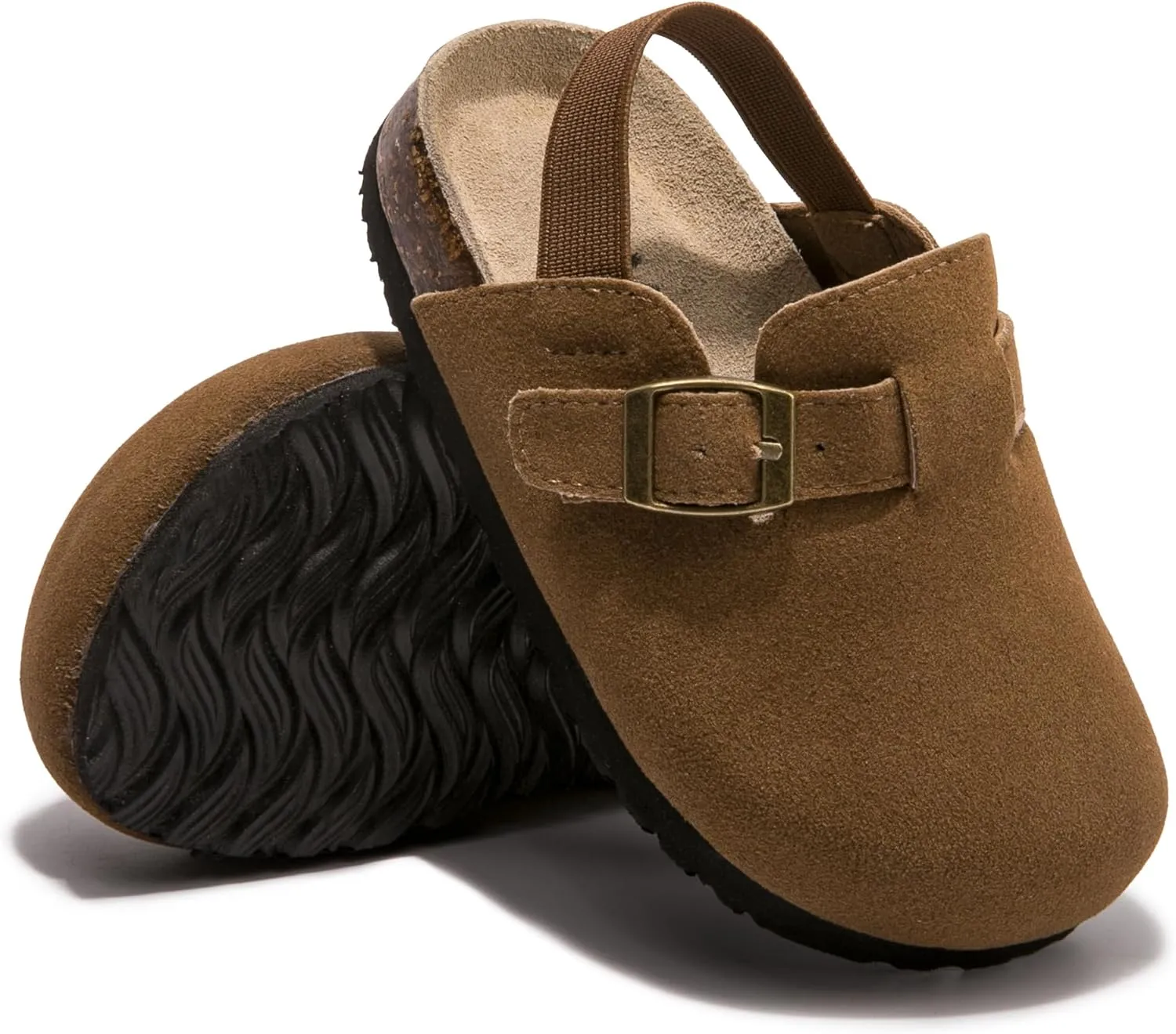 Soft Suede Kids Clogs for Toddlers - Adjustable Buckle Slip-On Mules for Boys & Girls, Featuring Cork Footbeds & Leather Details, Stylish & Comfortable Potato Shoes