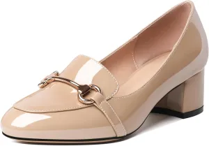 Soireelady Loafers Heels for Women ，Ladies Chunky Heels with Chains, Closed Round Toe Heels Comfortable Shoes, 2‘’ Slip On Heels Low Pumps for Women Office Wedding Evening