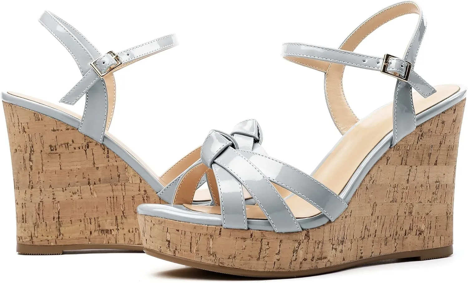 Soireelady Women's Platform Sandals Wooden Wedges Heel 4Inch Open Toe Bow Tie Summer Dress Shoes for Women