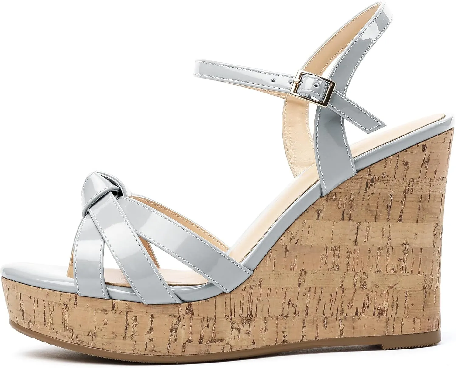 Soireelady Women's Platform Sandals Wooden Wedges Heel 4Inch Open Toe Bow Tie Summer Dress Shoes for Women