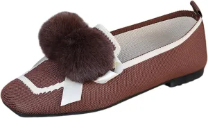 Square Toe Flats for Women Knit Dress Flats Dressy Ballet Flat Slip On Loafers Business Casual Flats Office Shoes