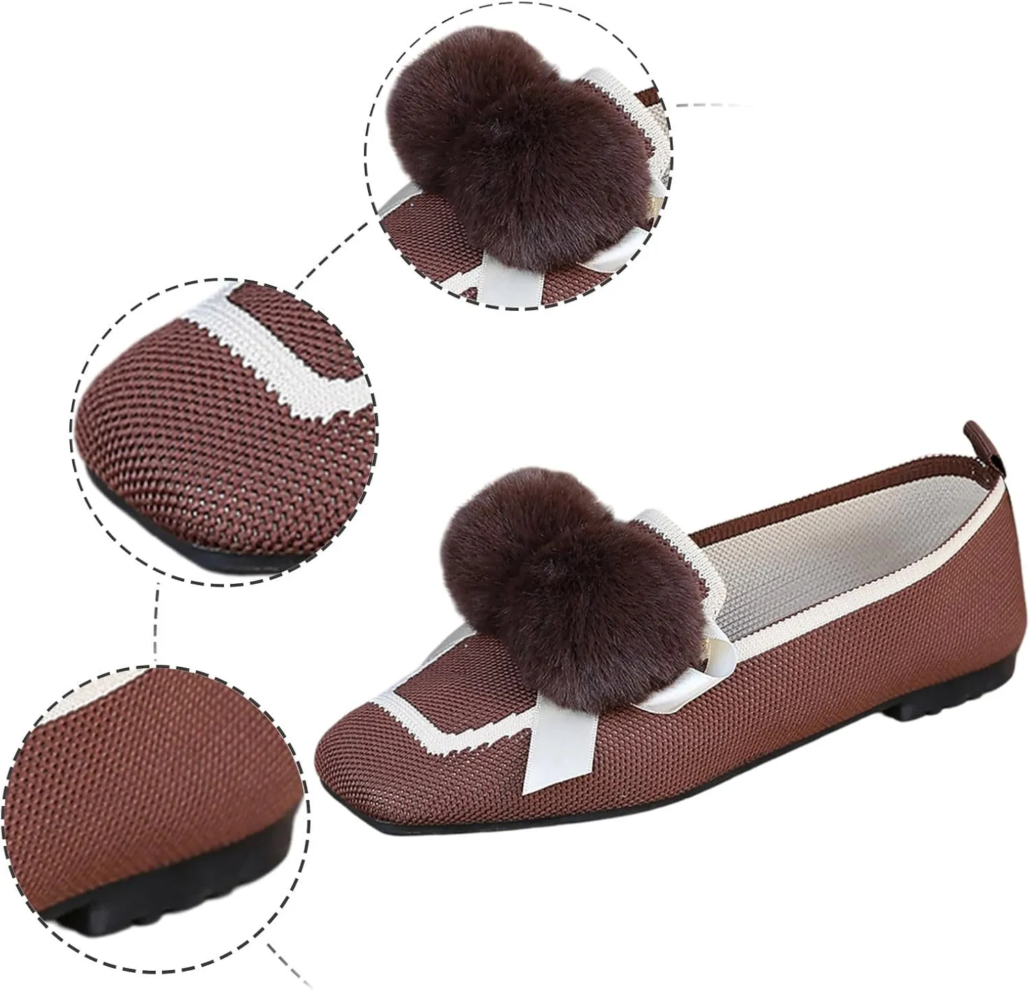 Square Toe Flats for Women Knit Dress Flats Dressy Ballet Flat Slip On Loafers Business Casual Flats Office Shoes