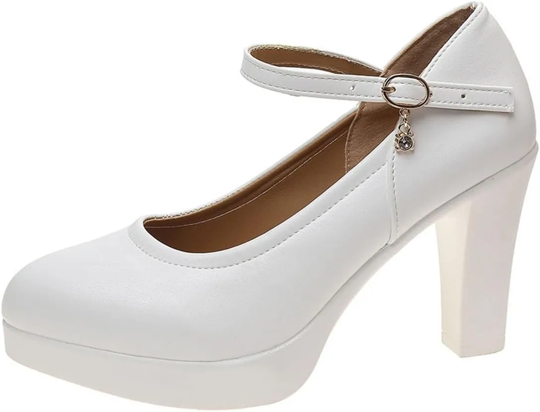 Strappy Block Heeled Sandals for Women 2025 Round Closed Toe Ankle Strap Wedding Business Shoes Adjustable Buckle