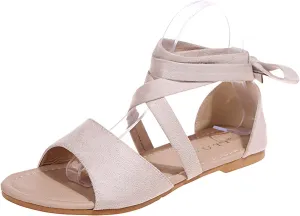 Strappy Sandals for Women Flats,Summer Casual Cross Straps Lace up Fish Mouth Open Toe Roman Sandalias Comfortable Trendy Elegant Ladies Shoes
