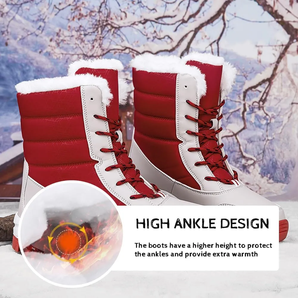 Succttssful Womens Snow Boots Mid-Calf Winter Boots Ladies Waterproof Warm Fur Lined Non-Slip Warm Boots For Work Walking Hiking Outdoor