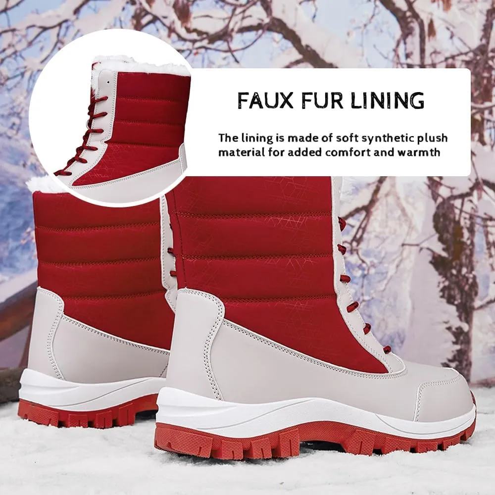Succttssful Womens Snow Boots Mid-Calf Winter Boots Ladies Waterproof Warm Fur Lined Non-Slip Warm Boots For Work Walking Hiking Outdoor