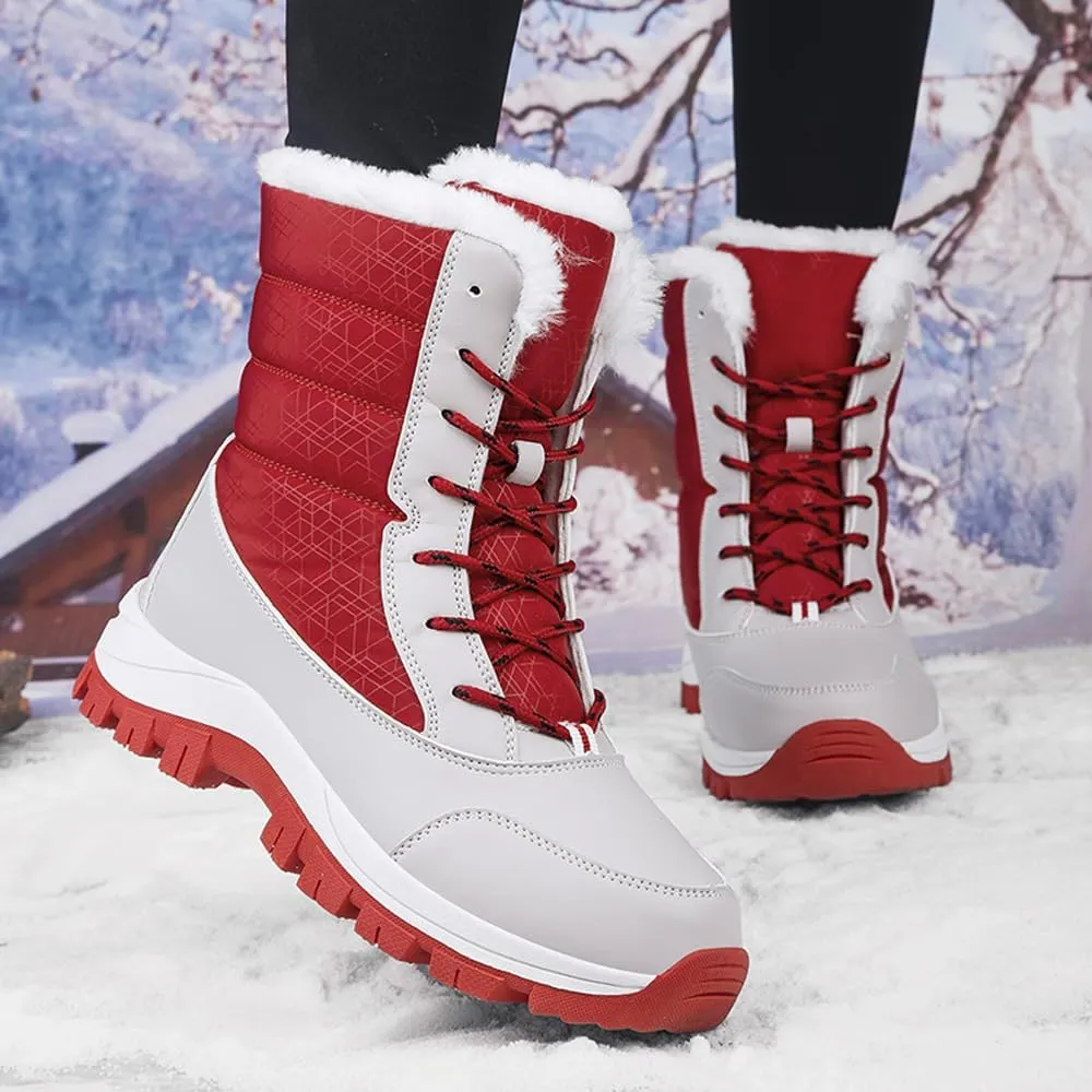 Succttssful Womens Snow Boots Mid-Calf Winter Boots Ladies Waterproof Warm Fur Lined Non-Slip Warm Boots For Work Walking Hiking Outdoor