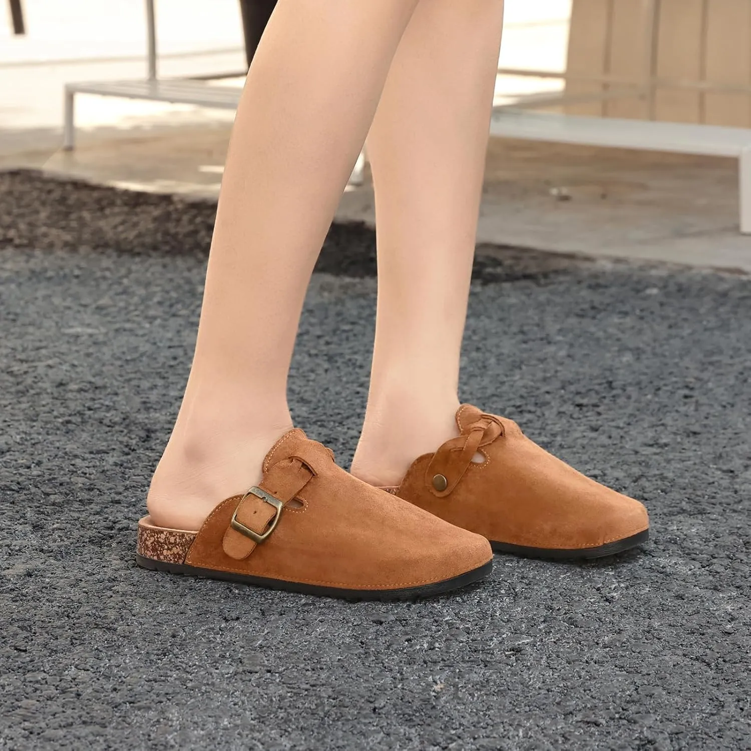 Suede Clogs for Women Men Cork Footbed Sandals Soft Leather Adjustable Buckle Mules Slippers Potato Shoes with Arch Support 2025