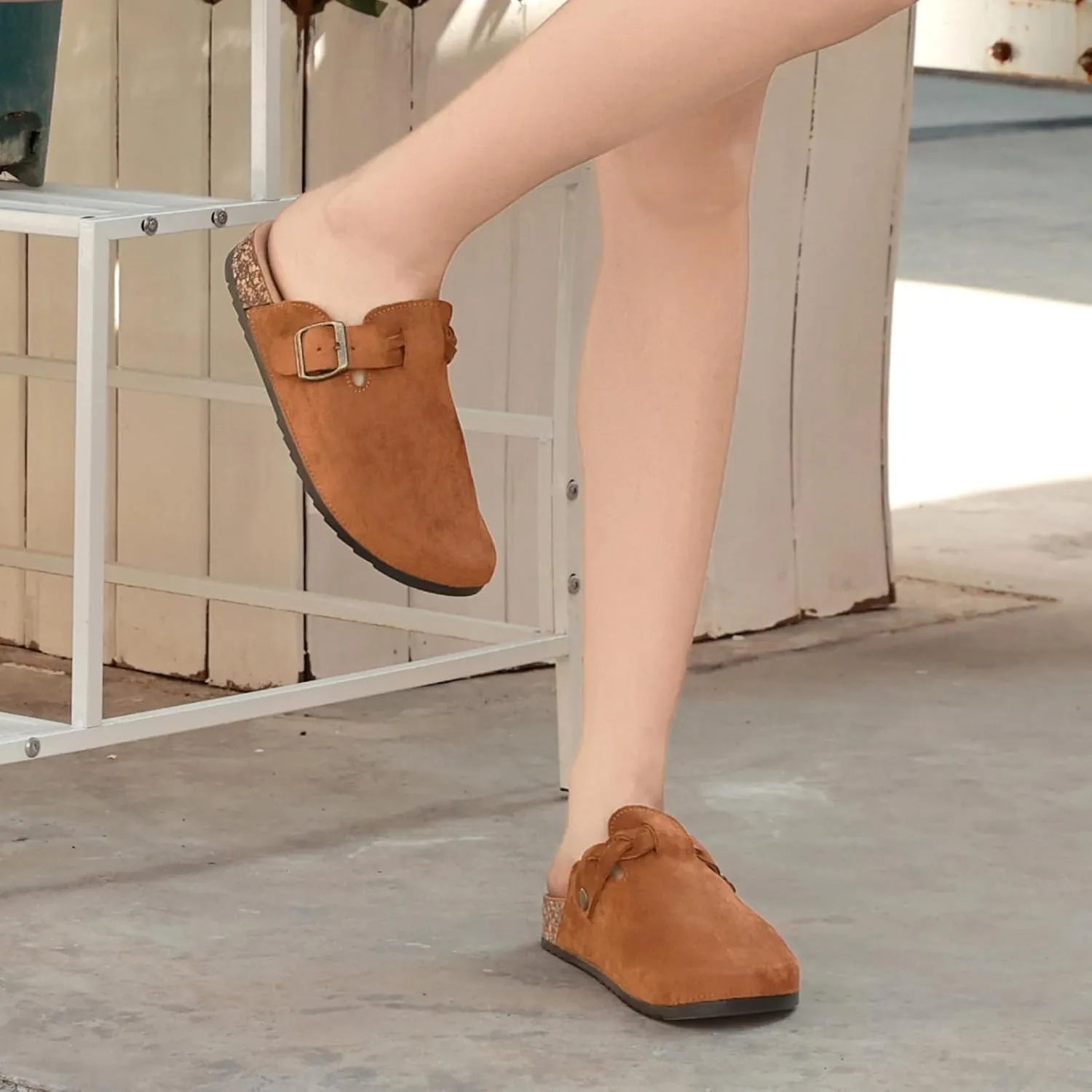 Suede Clogs for Women Men Cork Footbed Sandals Soft Leather Adjustable Buckle Mules Slippers Potato Shoes with Arch Support 2025