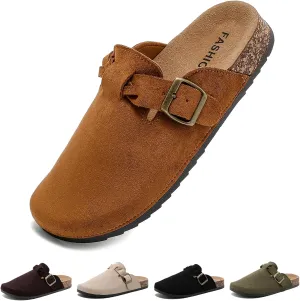 Suede Clogs for Women Men Cork Footbed Sandals Soft Leather Adjustable Buckle Mules Slippers Potato Shoes with Arch Support 2025