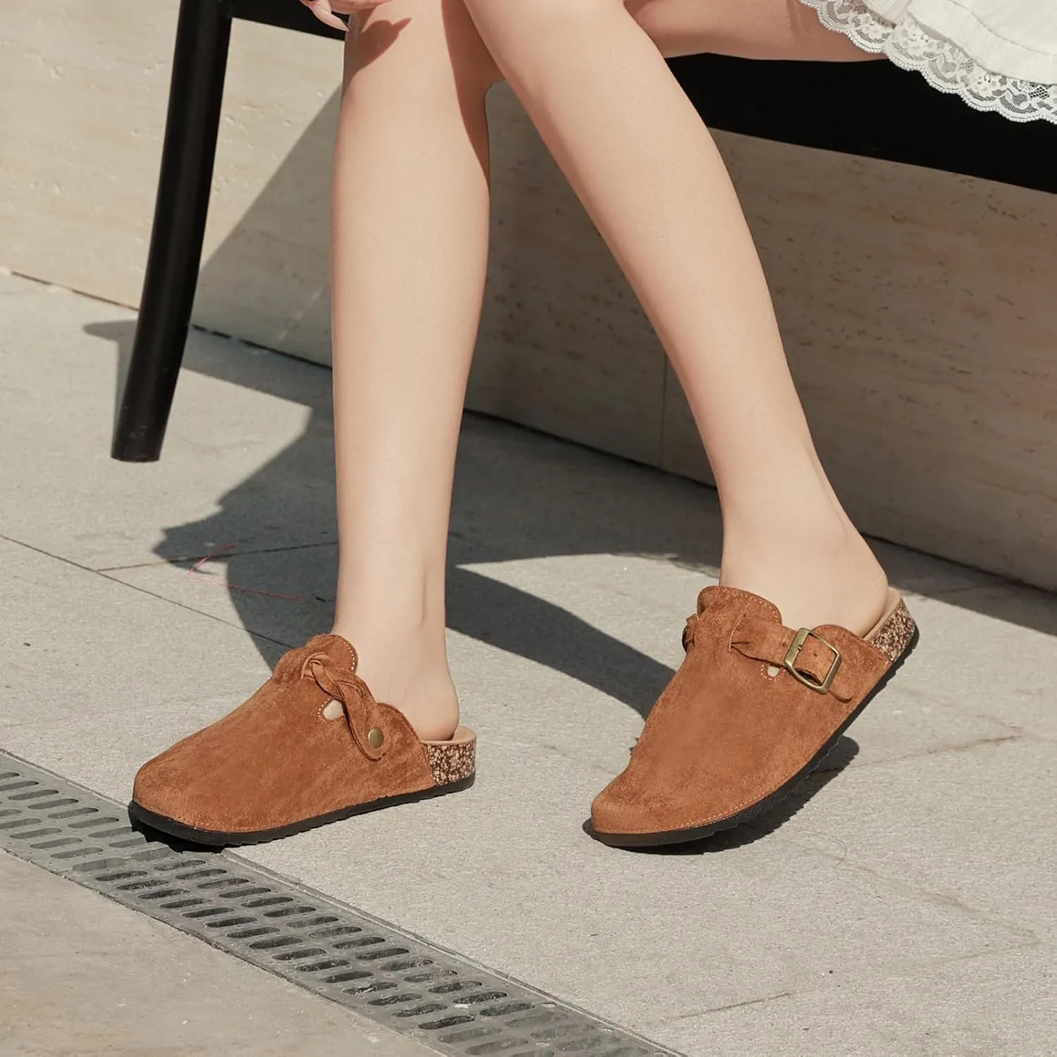 Suede Clogs for Women Men Cork Footbed Sandals Soft Leather Adjustable Buckle Mules Slippers Potato Shoes with Arch Support 2025