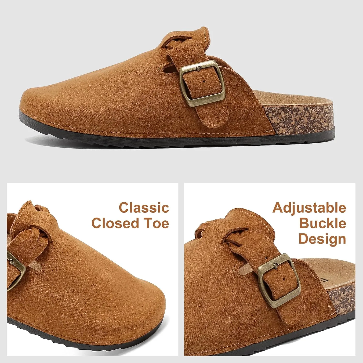 Suede Clogs for Women Men Cork Footbed Sandals Soft Leather Adjustable Buckle Mules Slippers Potato Shoes with Arch Support 2025