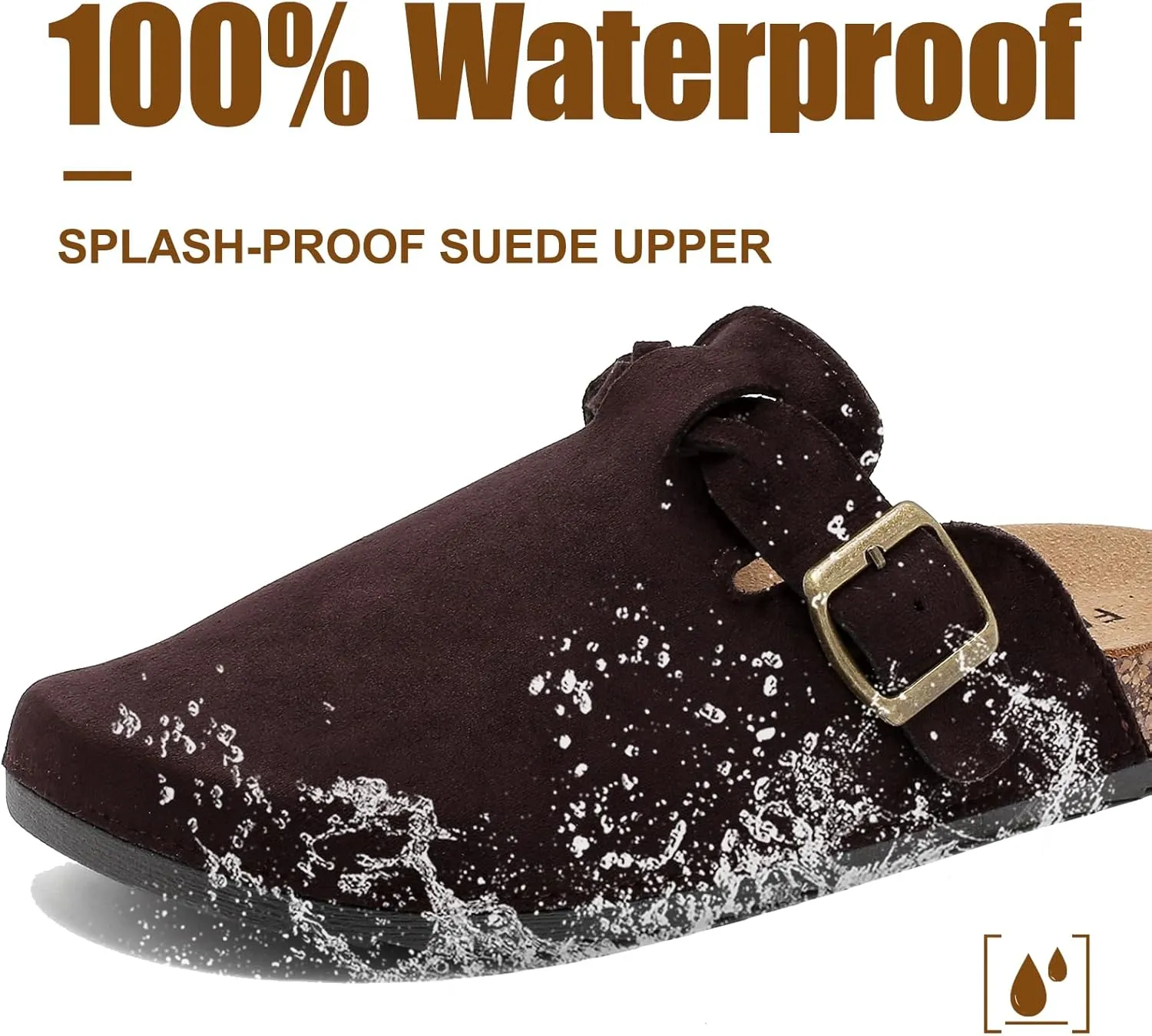 Suede Clogs for Women Men - Soft Cork Footbed Leather Mules with Arch Support, Adjustable Buckle Comfort Potato Shoes, Sandal Slippers