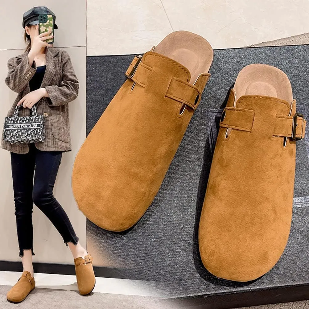 Suede Mules Slippers for Women Men Unisex Shoes No-Slip Cork Clogs Mules Sandals, Perfect Trendy Shoes for Ladies