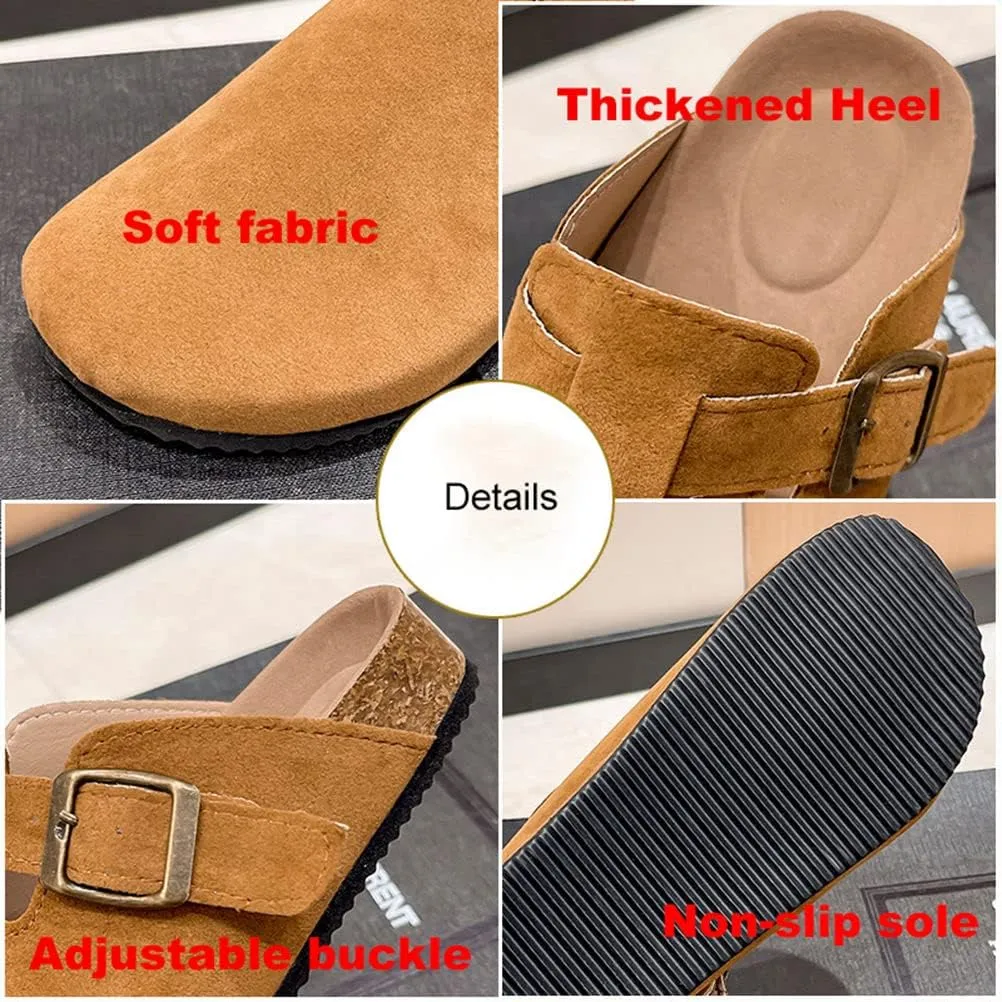 Suede Mules Slippers for Women Men Unisex Shoes No-Slip Cork Clogs Mules Sandals, Perfect Trendy Shoes for Ladies