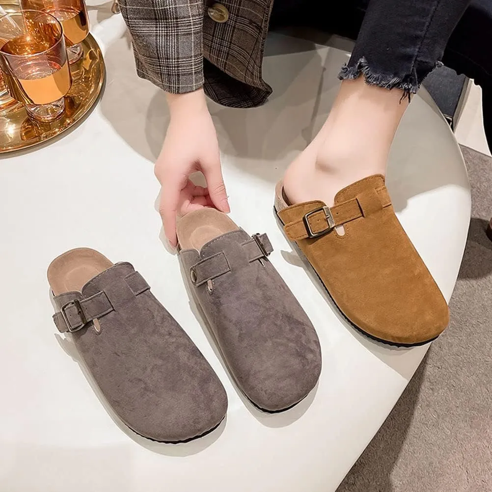 Suede Mules Slippers for Women Men Unisex Shoes No-Slip Cork Clogs Mules Sandals, Perfect Trendy Shoes for Ladies