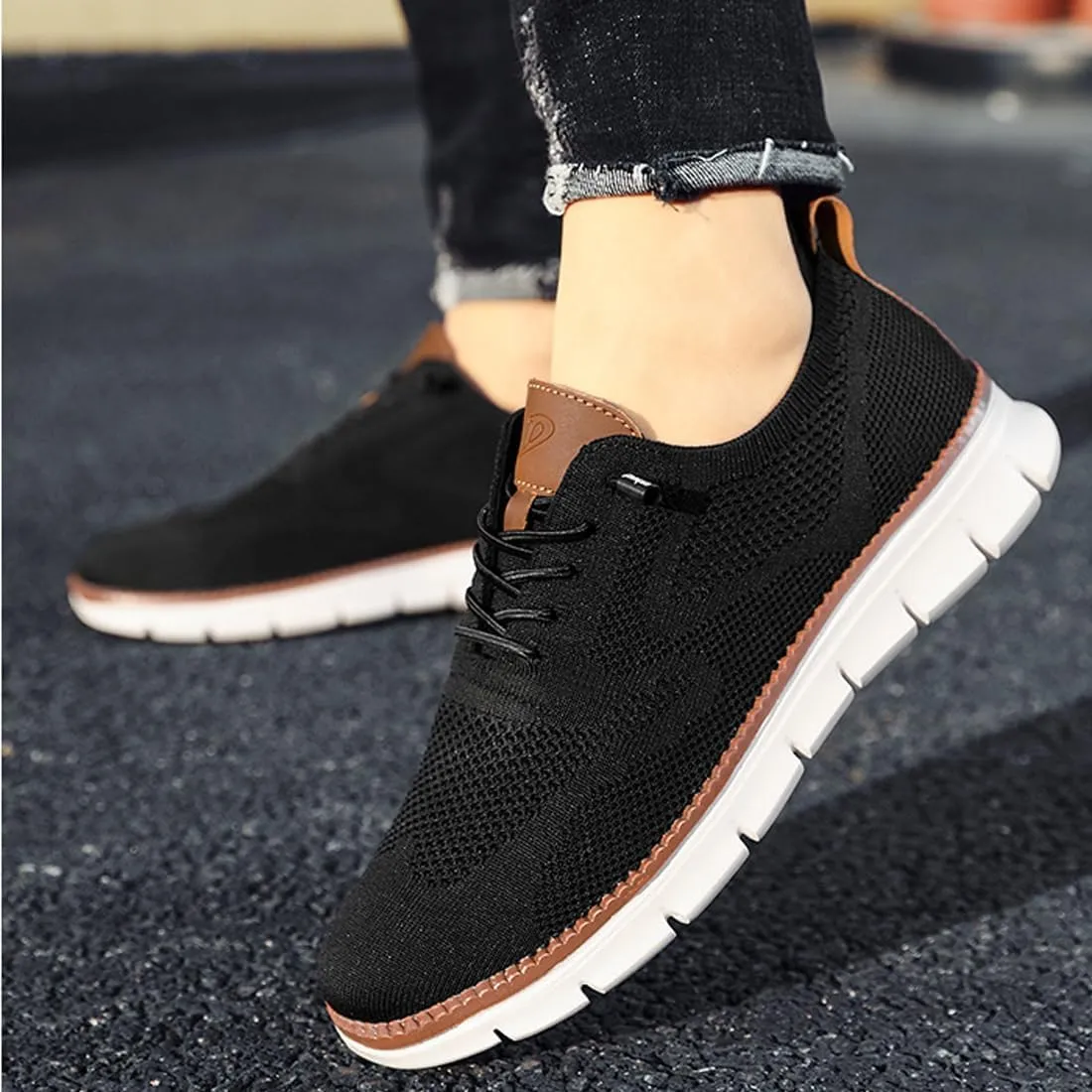 Summer Breathable Mesh Oxfords for Men Casual Dress Sneakers Business Slip on Lace-up Comfortable Walking Shoes Outdoor Lightweight Tennis Shoes