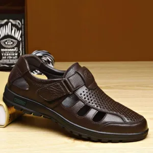 Summer Cool Sandals for Men Water Beach Shoes Hook&loop Strap Hollow out Breathable Closed Toe Strong Non-slip Rubber Sole anti-slip