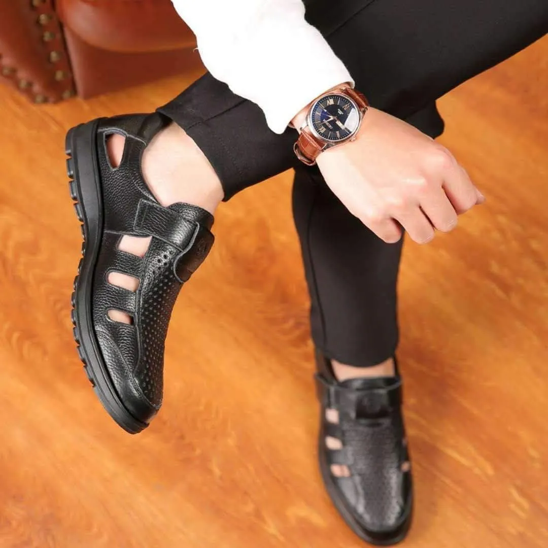 Summer Cool Sandals for Men Water Beach Shoes Hook&loop Strap Hollow out Breathable Closed Toe Strong Non-slip Rubber Sole anti-slip