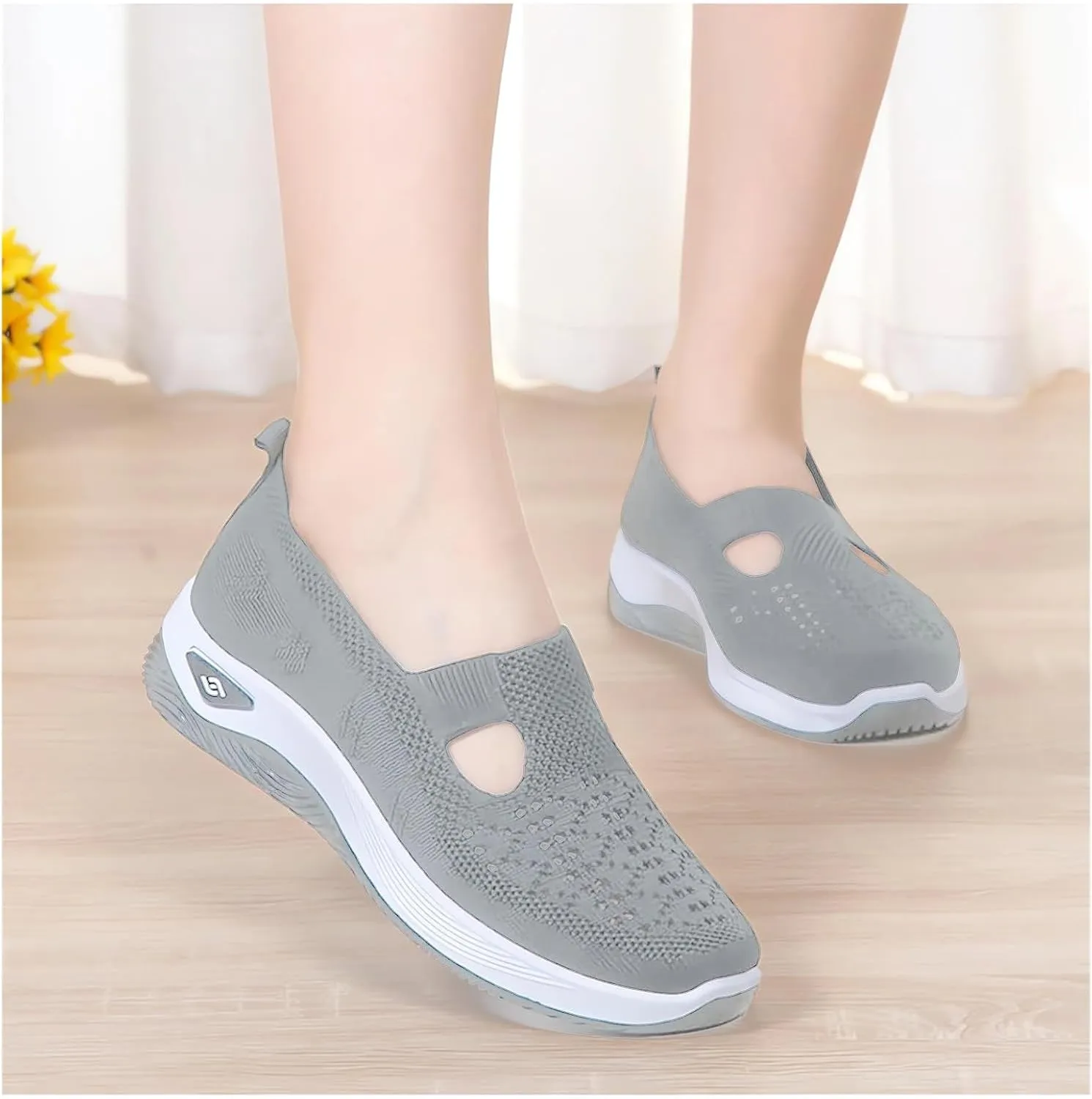 Summer Loafers for Women Woven Orthopedic Breathable Soft Shoes Lightweight Comfortable Mesh Trainers Soft Sole Arch Support Walking Shoes Ladies Air Cushion Athletic Shoes