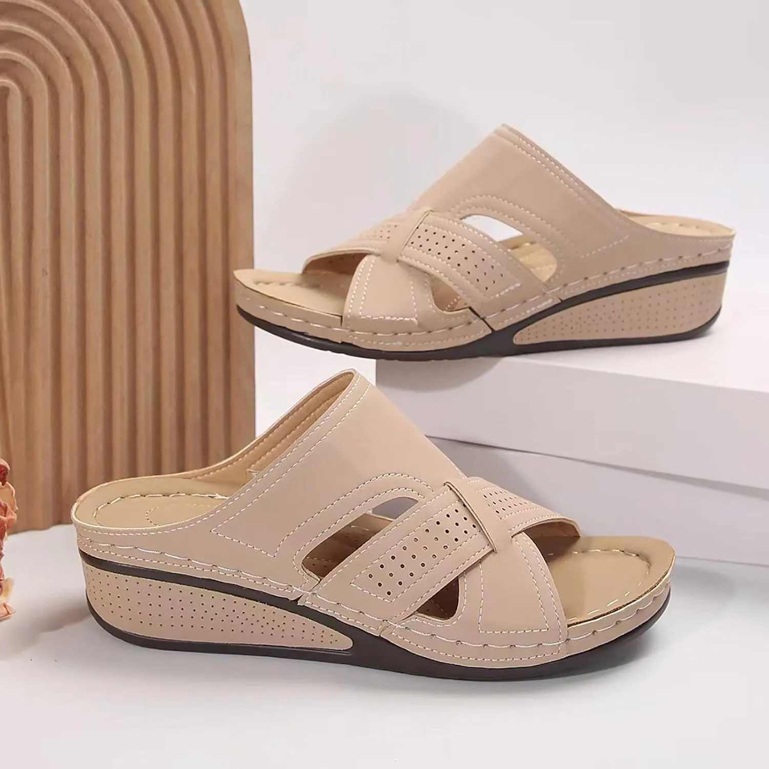 Summer New Thick Heeled Mid Heeled Open Toed Solid Color Fish Mouth Hollow Out Single Strap Lattice Sandals Women
