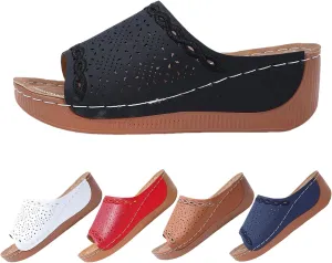 Summer Sandals for Women 2025 Platform Wedge Comfortable Arch Support Slides Leather Wedge Shoes Slip Walking Sandals