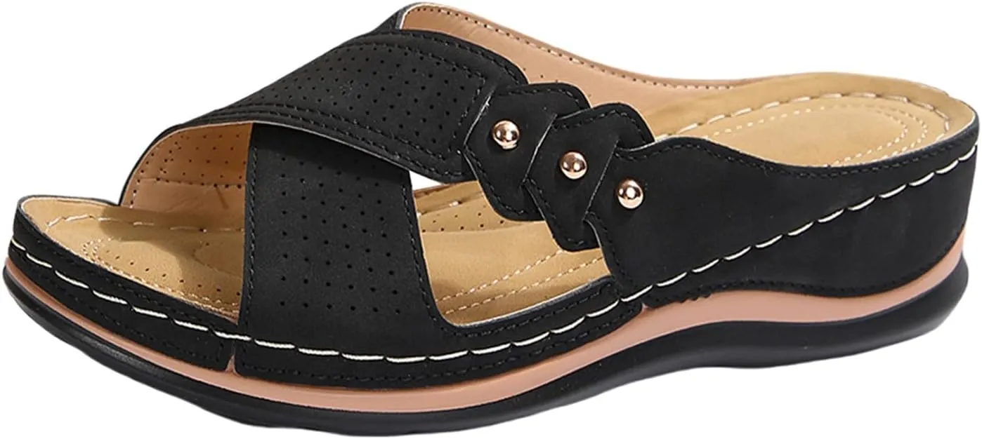 Summer Wedges for Women 2025 Open Toe Soft Sole Cross Strap Orthopedic Sandals with Arch Support Walking Platform Shoes