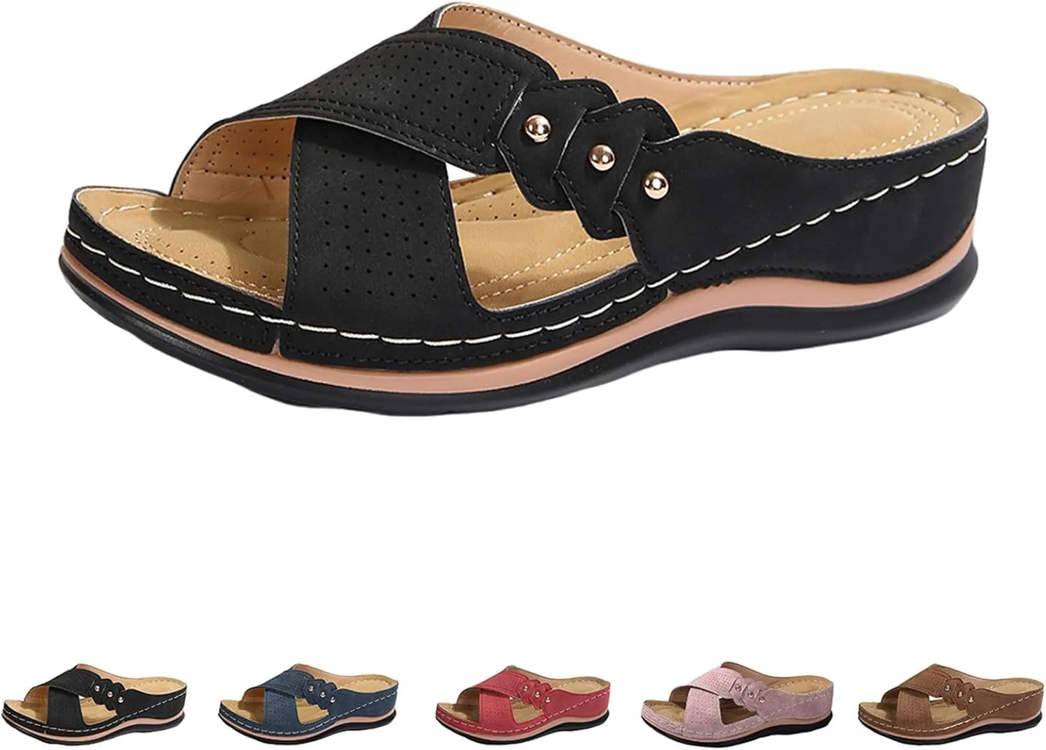 Summer Wedges for Women 2025 Open Toe Soft Sole Cross Strap Orthopedic Sandals with Arch Support Walking Platform Shoes