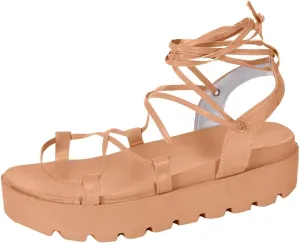 Summer Womens Strappy Platform Sandals Fashion Casual Cross Straps Lace Up Open Toe Non-Slip Sandals Comfortable Outdoor Ladies Shoes Sandalias