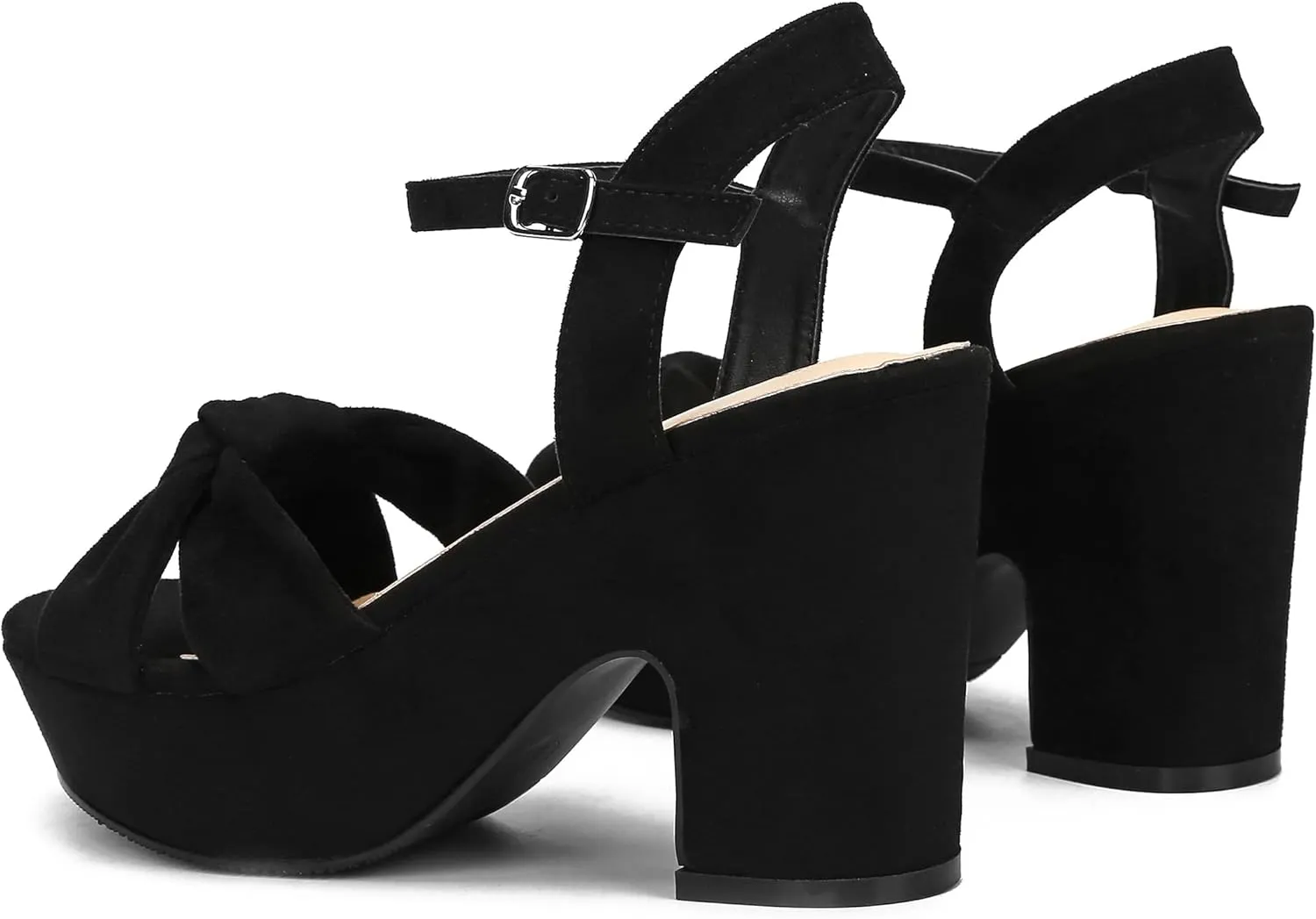 syztsho Women's Platform Heels Ankle Strap Sandals Peep Toe Suede Wedges Sandal Fashion Wedding Sexy Dress Block Chunky High Heel Pumps