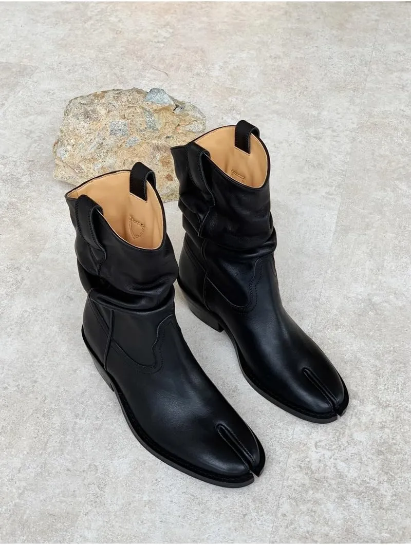 Tabi Boots Women Emo Rave Western Ankle Boots Low Heel Block Heels Booties Slip on - Low Top Split Toe Shoes Cute Casual Retro Comfortable Walking Lightweight Female Solid All-Match for Daily Wear
