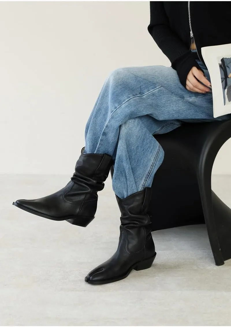 Tabi Boots Women Emo Rave Western Ankle Boots Low Heel Block Heels Booties Slip on - Low Top Split Toe Shoes Cute Casual Retro Comfortable Walking Lightweight Female Solid All-Match for Daily Wear