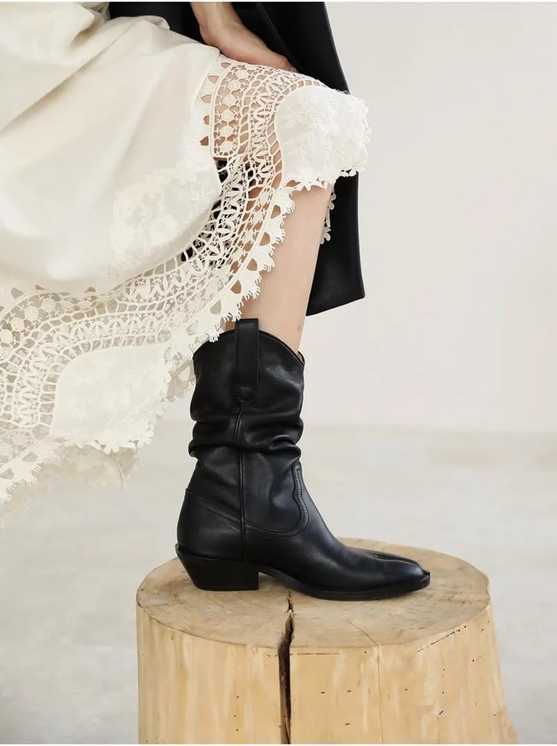 Tabi Boots Women Emo Rave Western Ankle Boots Low Heel Block Heels Booties Slip on - Low Top Split Toe Shoes Cute Casual Retro Comfortable Walking Lightweight Female Solid All-Match for Daily Wear