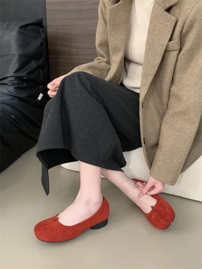 Tabi Shoes Loafers Low Heel Chunky Block Heels Split Toe Slip on Women Girls - Neutral Cute Casual Comfortable Walking Lightweight Running Tennis & Racquet Sport Business Office Standing All Day
