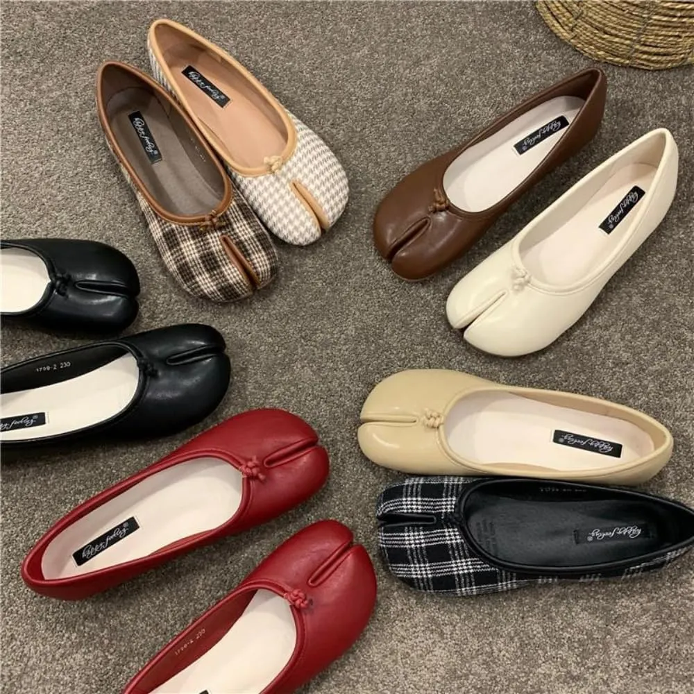 Tabi Shoes Split Toe Loafers for Women Multicolor Emo Shoes Low Heels Cute Ballet Flats Slip on Lightweight Leather No Slip Sole Round Toes Dressy Casual Comfort Walking Slippers Office Business