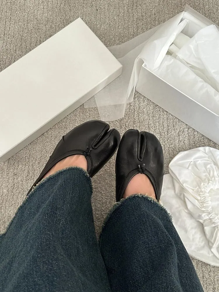 Tabi Shoes Split Toe Mules Loafers Leather Women Girls Slip on - Kawaii Soft Elastic Strap Cute Casual Comfortable Walking Lightweight All-Match for Daily Wear Beach Travel Standing All Day Business