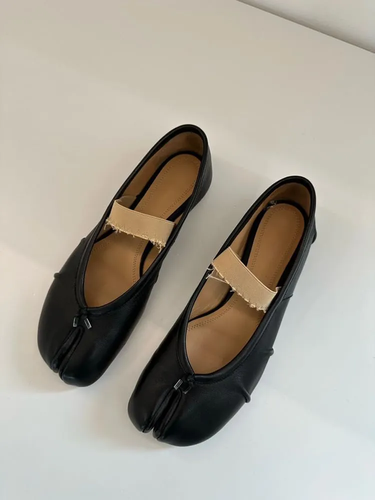 Tabi Shoes Split Toe Mules Loafers Leather Women Girls Slip on - Kawaii Soft Elastic Strap Cute Casual Comfortable Walking Lightweight All-Match for Daily Wear Beach Travel Standing All Day Business