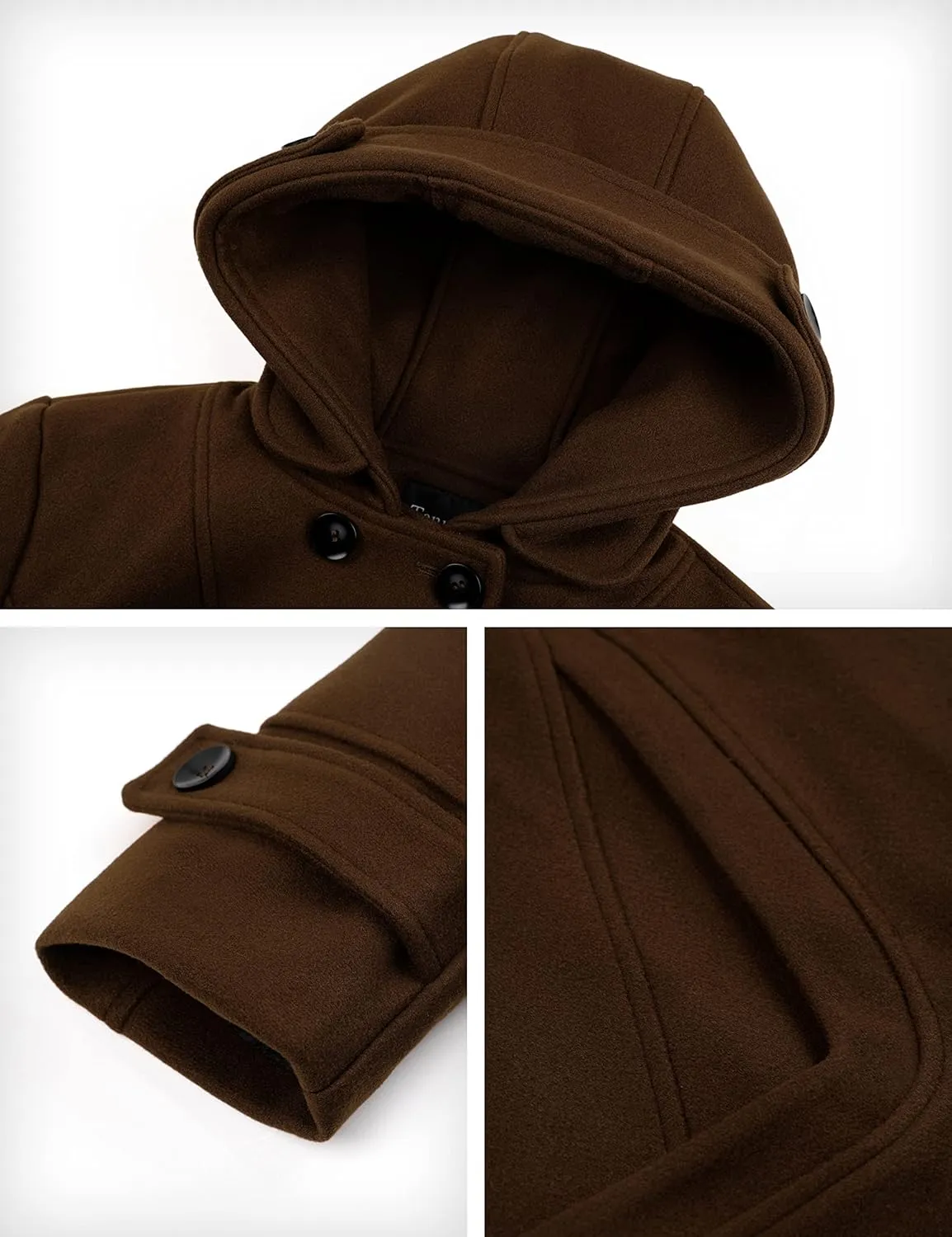 Tanming Women's Warm Double Breasted Wool Pea Coat Trench Coat Jacket with Hood