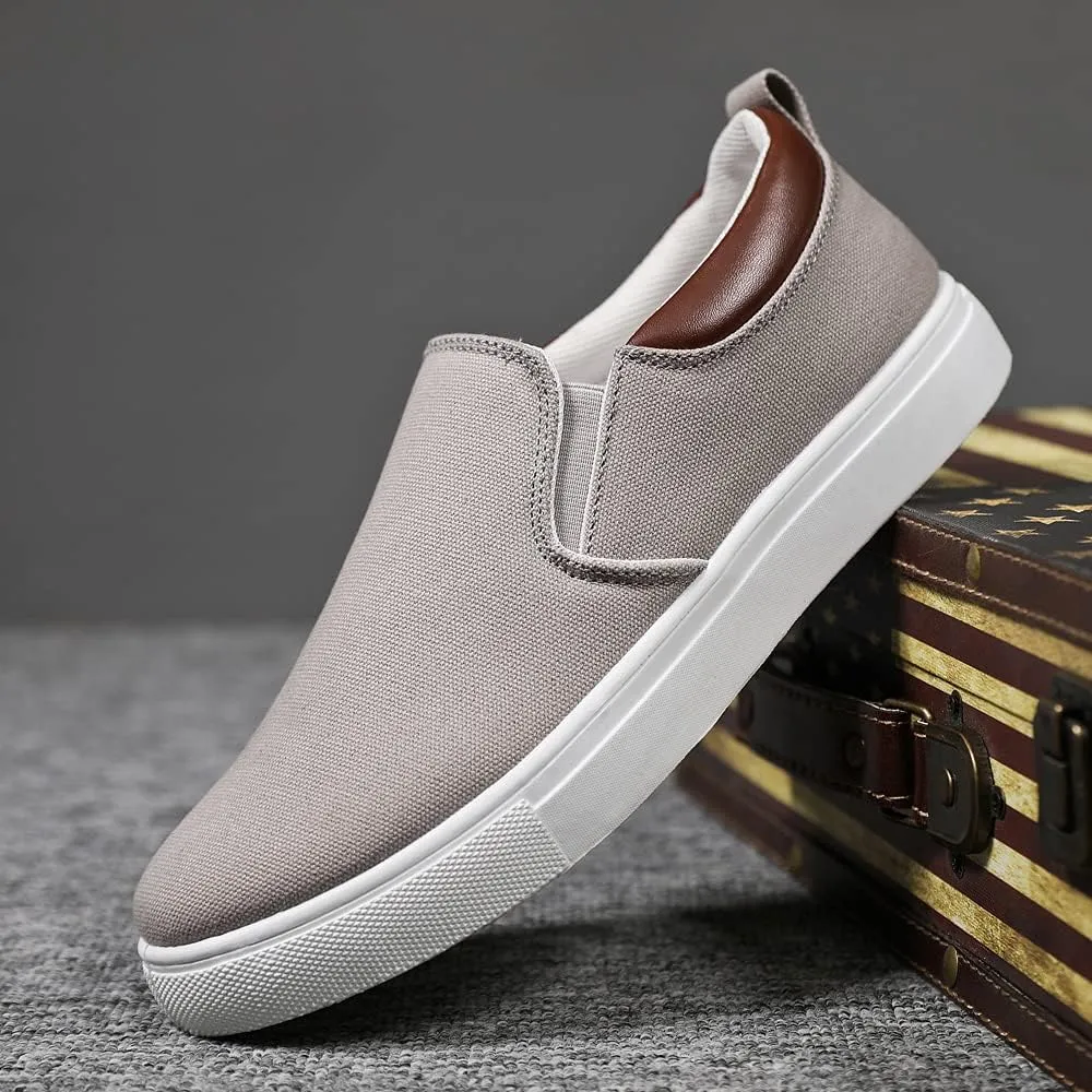 tazimall Men's Large Size Canvas Shoes, Slip on Flat Loafers