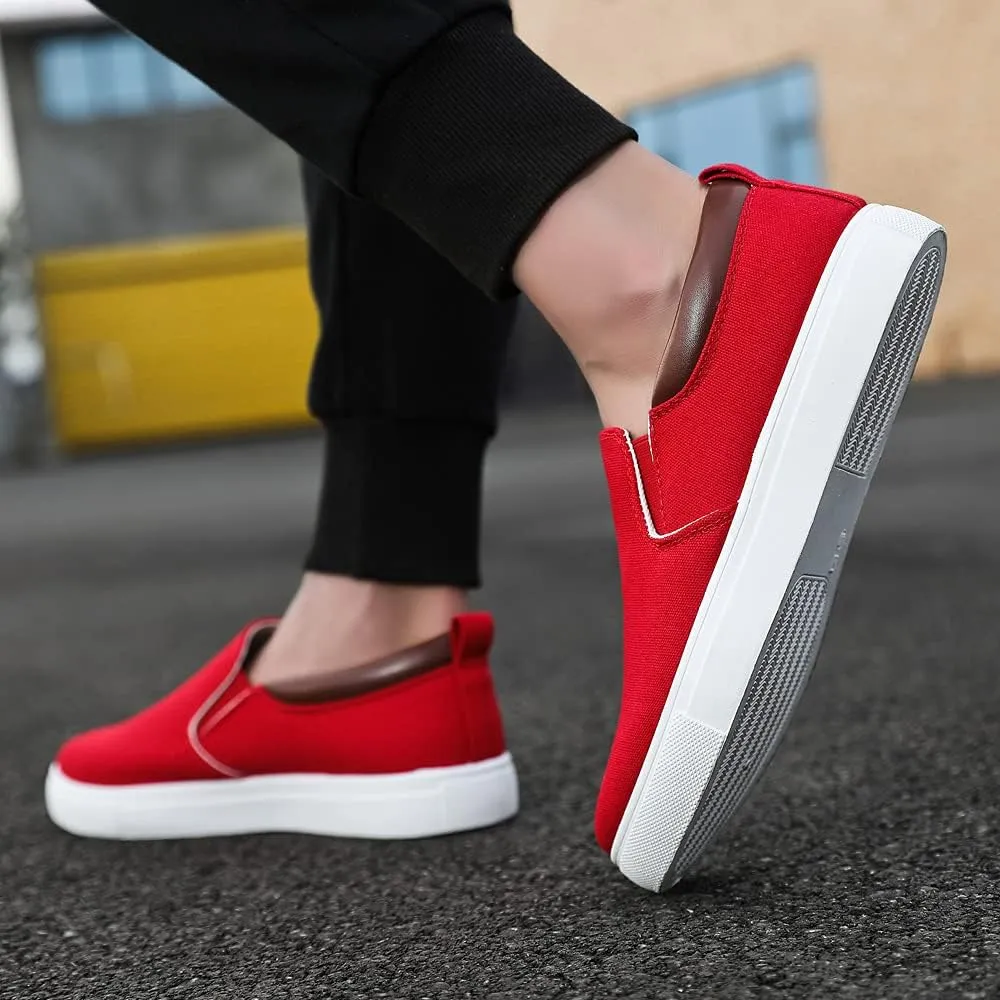 tazimall Men's Large Size Canvas Shoes, Slip on Flat Loafers