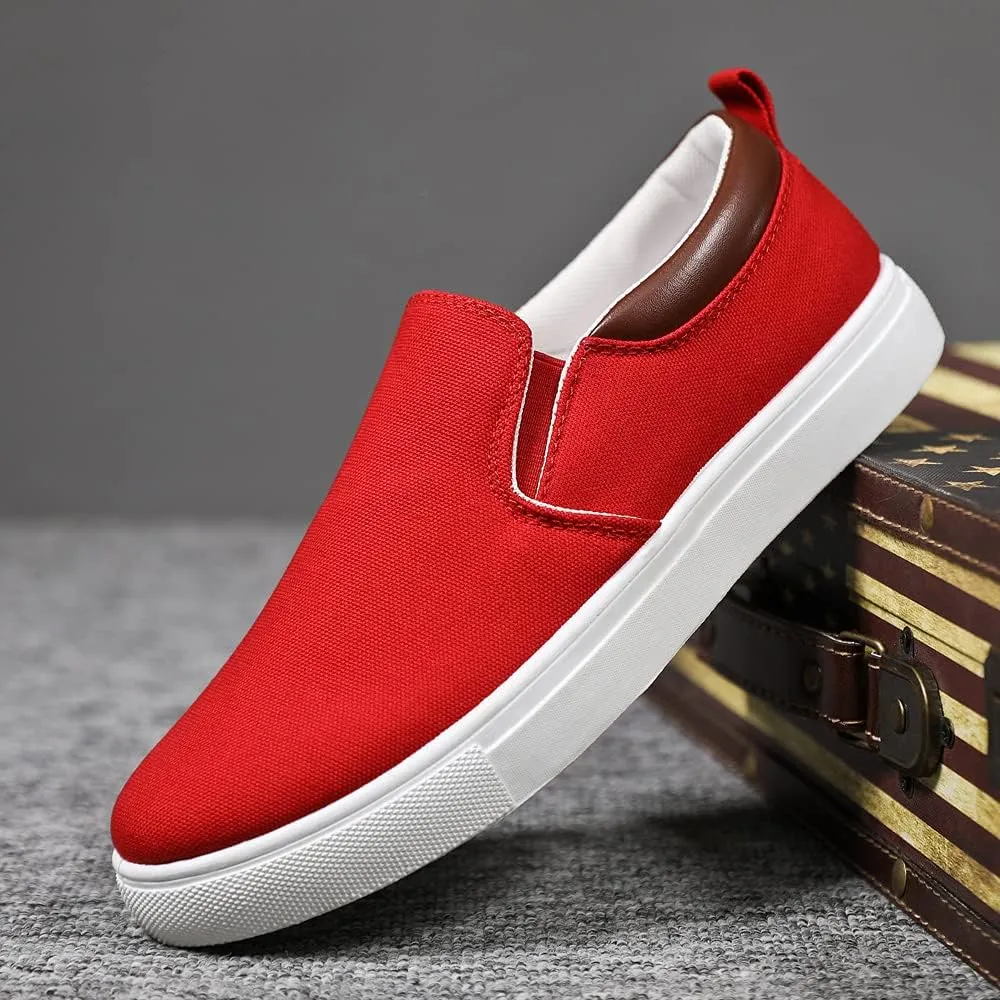 tazimall Men's Large Size Canvas Shoes, Slip on Flat Loafers