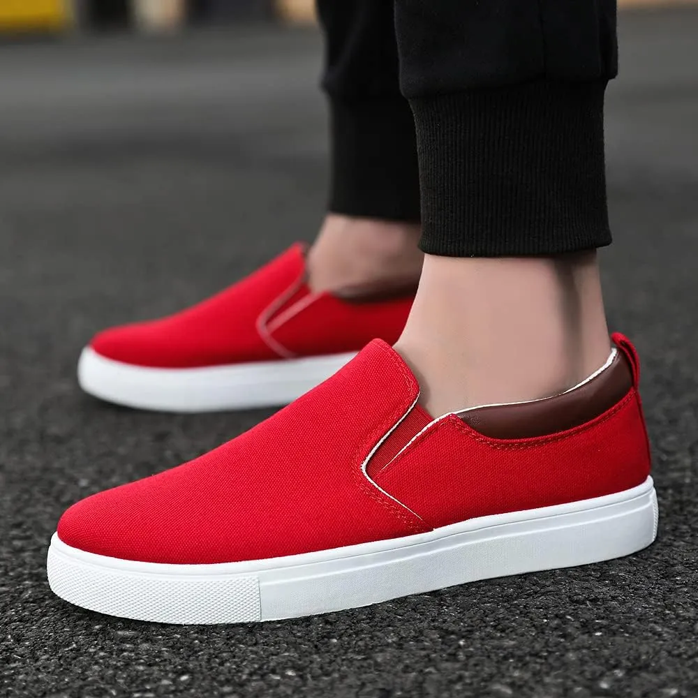 tazimall Men's Large Size Canvas Shoes, Slip on Flat Loafers