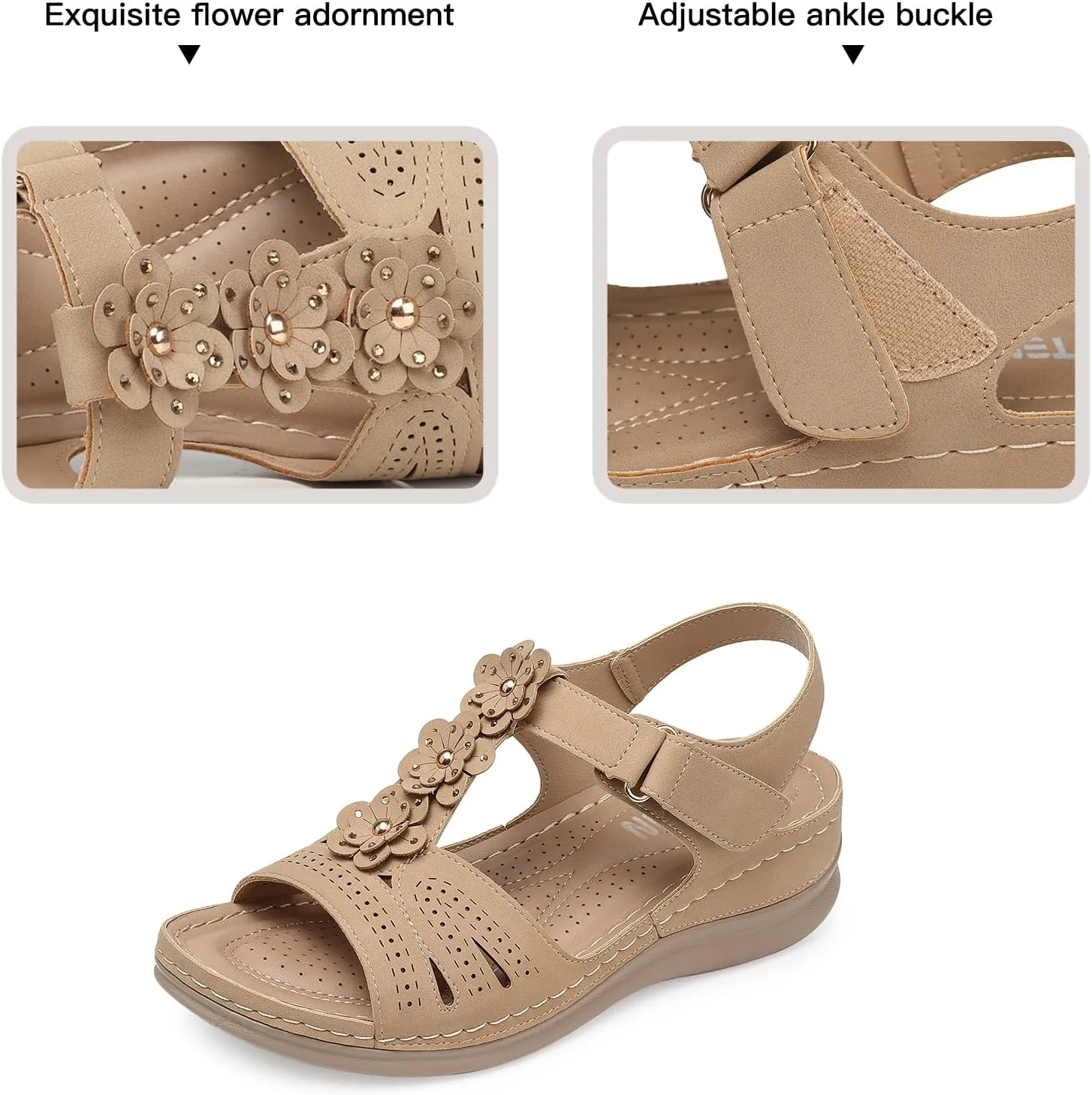 TEMOFON Wedge Sandals for Women Comfortable Walking Sandals Bohemian Open Toe Sandals Causal Summer Arch Support Flat Sandals