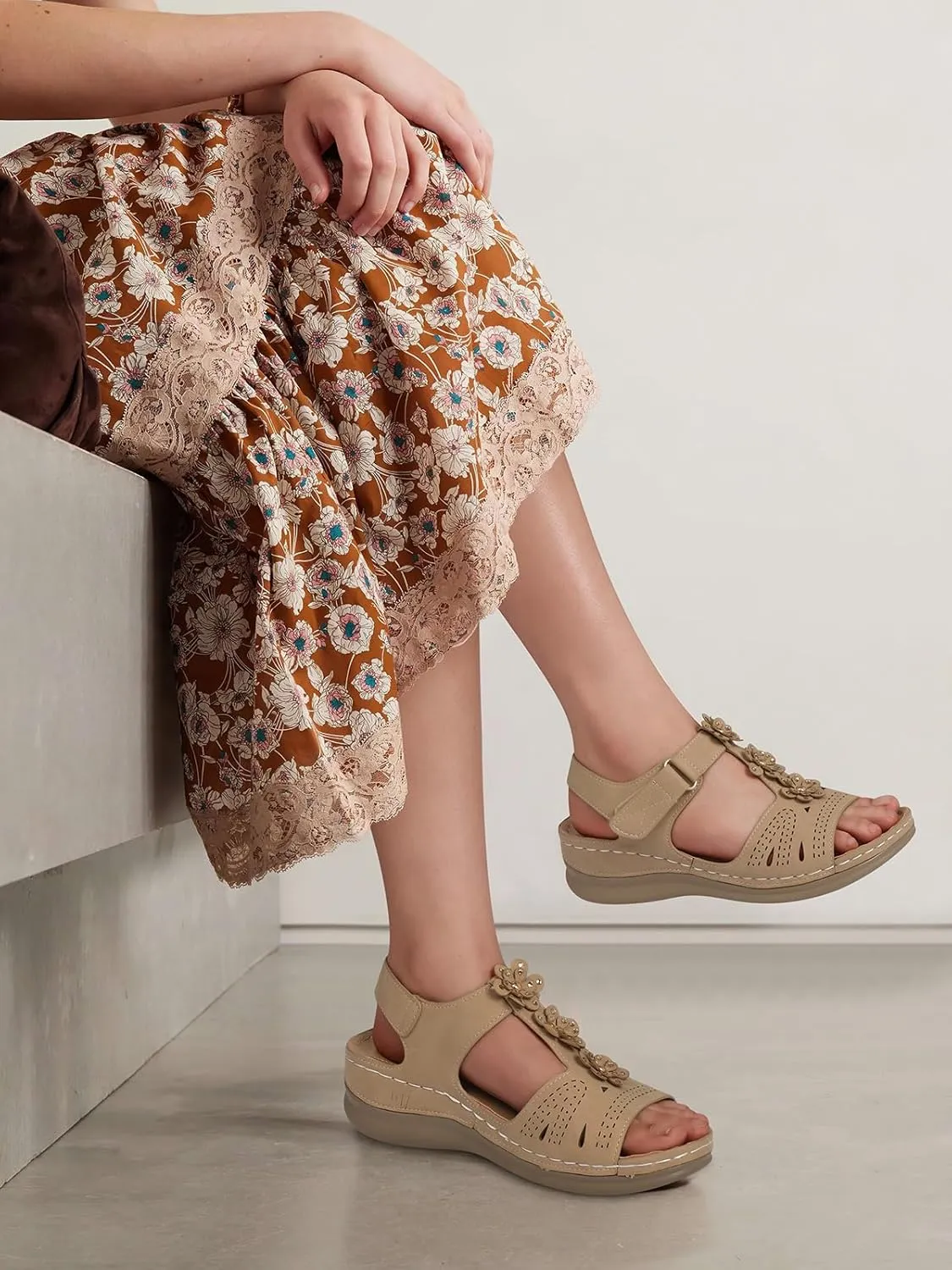 TEMOFON Wedge Sandals for Women Comfortable Walking Sandals Bohemian Open Toe Sandals Causal Summer Arch Support Flat Sandals