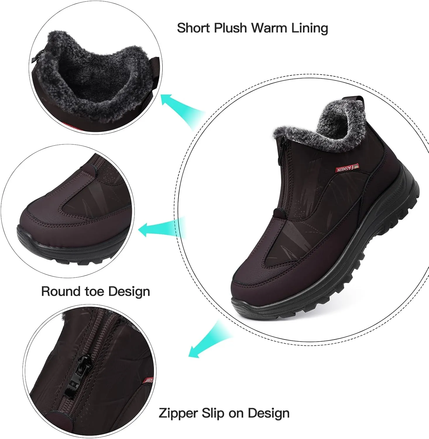 TEMOFON Winter Snow Boots for Women: Waterproof Warm Fur Lined Walking Outdoor Ankle Booties Slip on Snow Shoes Size 5-12