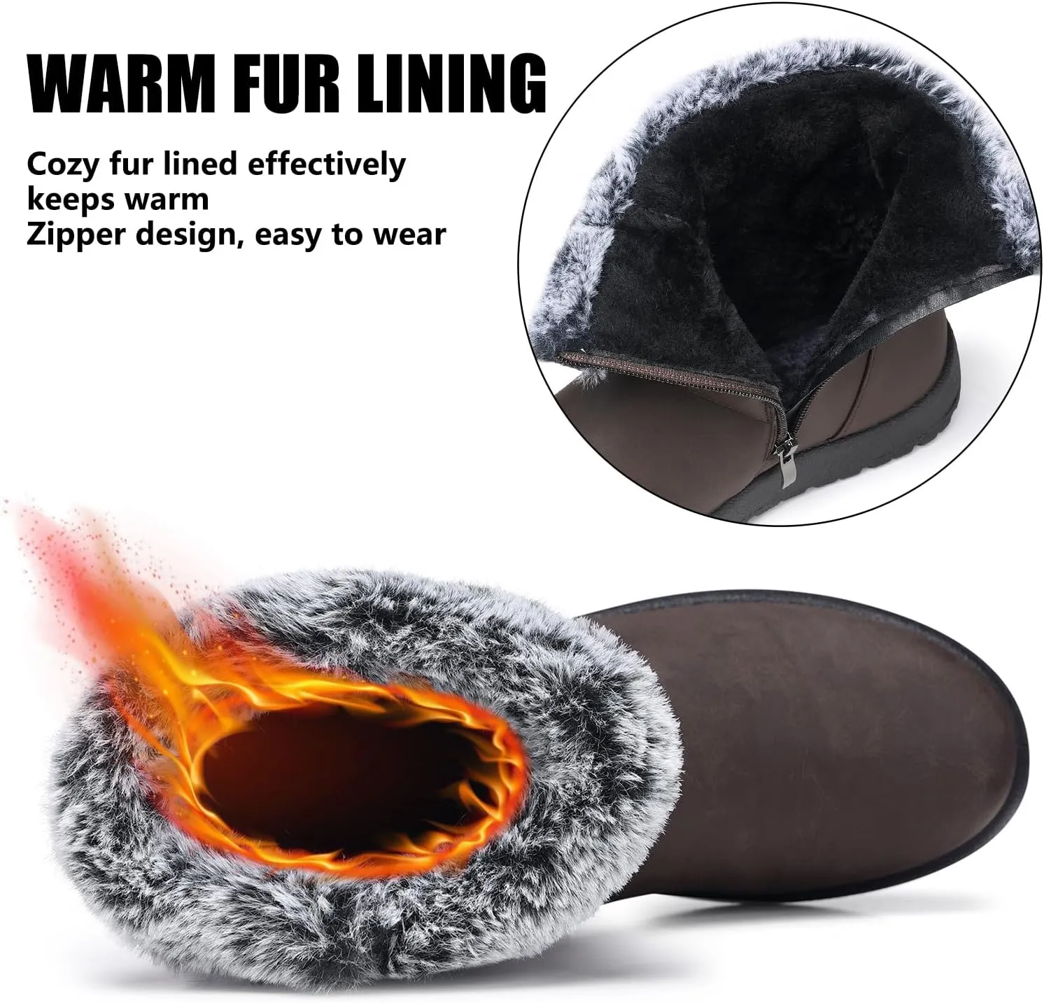 TEMOFON Women Winter Boots Waterproof: Fur Lined Ankle Booties, Wide Width Snow Boots, Warm Comfy, Walking Soft Winter Shoes Size 5-11