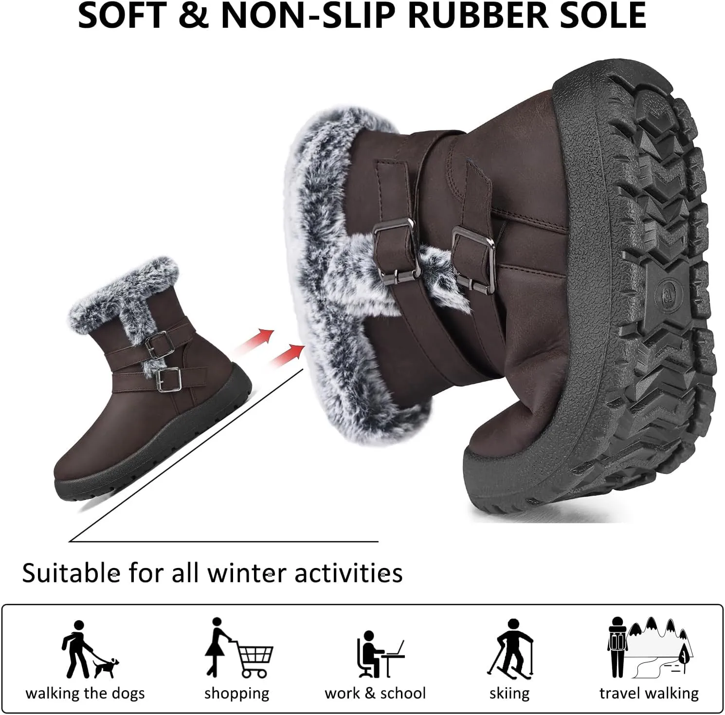 TEMOFON Women Winter Boots Waterproof: Fur Lined Ankle Booties, Wide Width Snow Boots, Warm Comfy, Walking Soft Winter Shoes Size 5-11