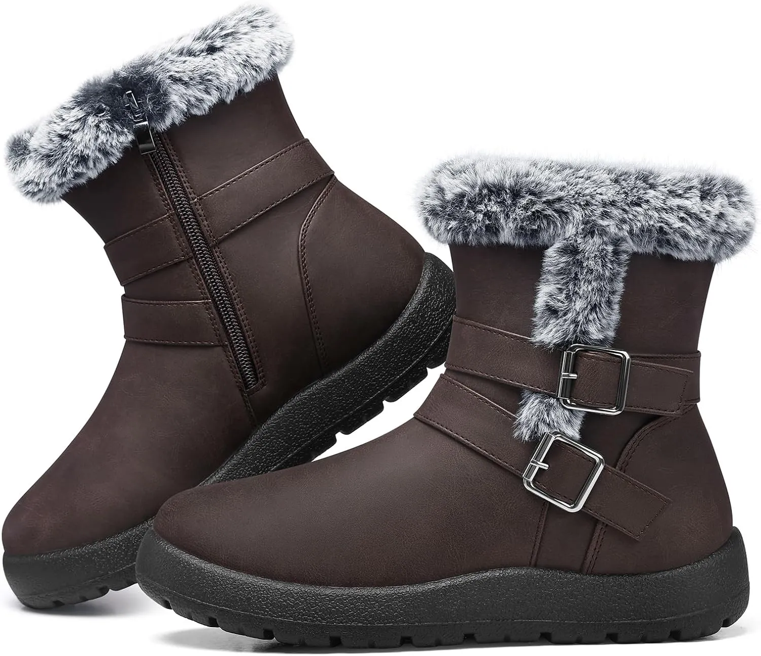 TEMOFON Women Winter Boots Waterproof: Fur Lined Ankle Booties, Wide Width Snow Boots, Warm Comfy, Walking Soft Winter Shoes Size 5-11