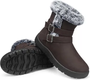 TEMOFON Women Winter Boots Waterproof: Fur Lined Ankle Booties, Wide Width Snow Boots, Warm Comfy, Walking Soft Winter Shoes Size 5-11