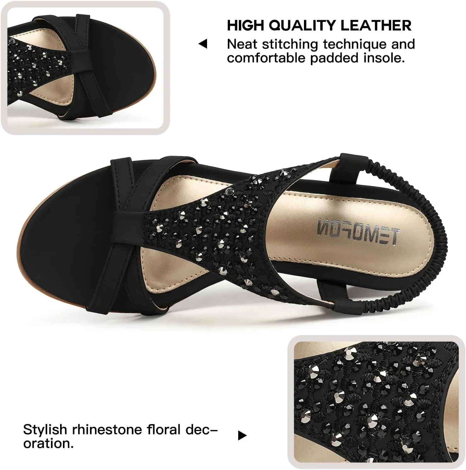 TEMOFON Women's Low Wedge Heels Summer Dressy Platform Sandals Elastic Ankle Strap Open Toe Flower Shoes